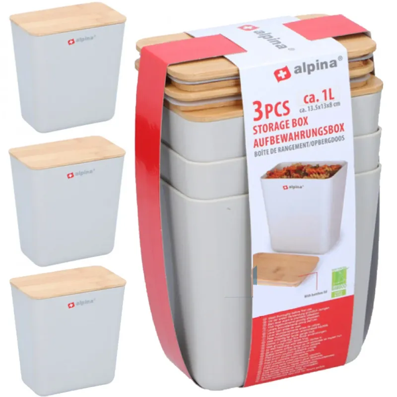 Economico Set 3 Barattoli Multiuso Caffe Zucchero Sale 180gr Cucina con Tappo in Legno