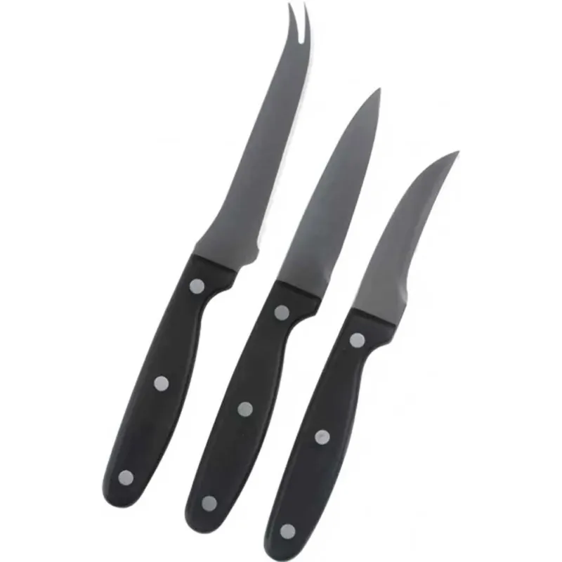 Vendita Finale Set 3 Coltelli Cucina Multiuso Carne Bistecca Pesce in Acciaio Inox Nero Alpina