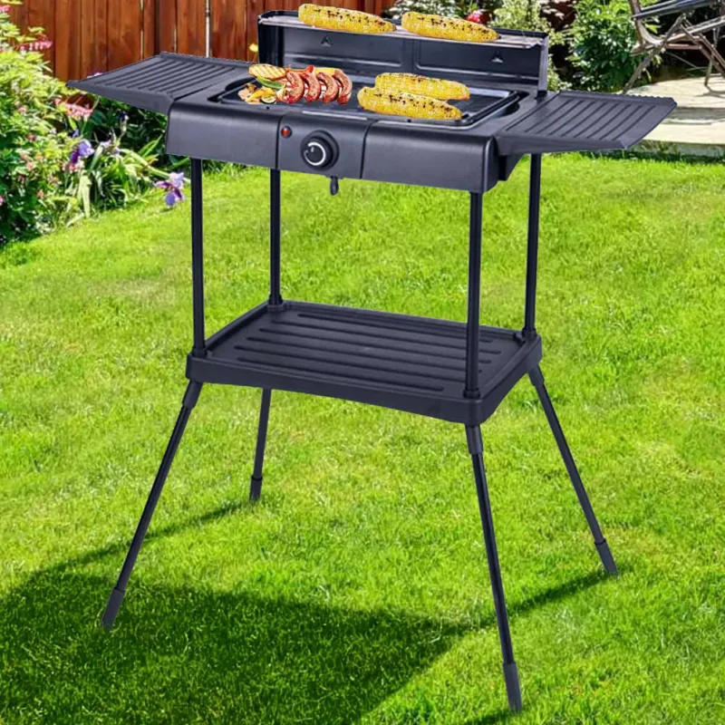 Barbecue Elettrico BBQ Supporto Griglia Bistecchiera + Ripiani Laterali 2000W Prezzo Scontato