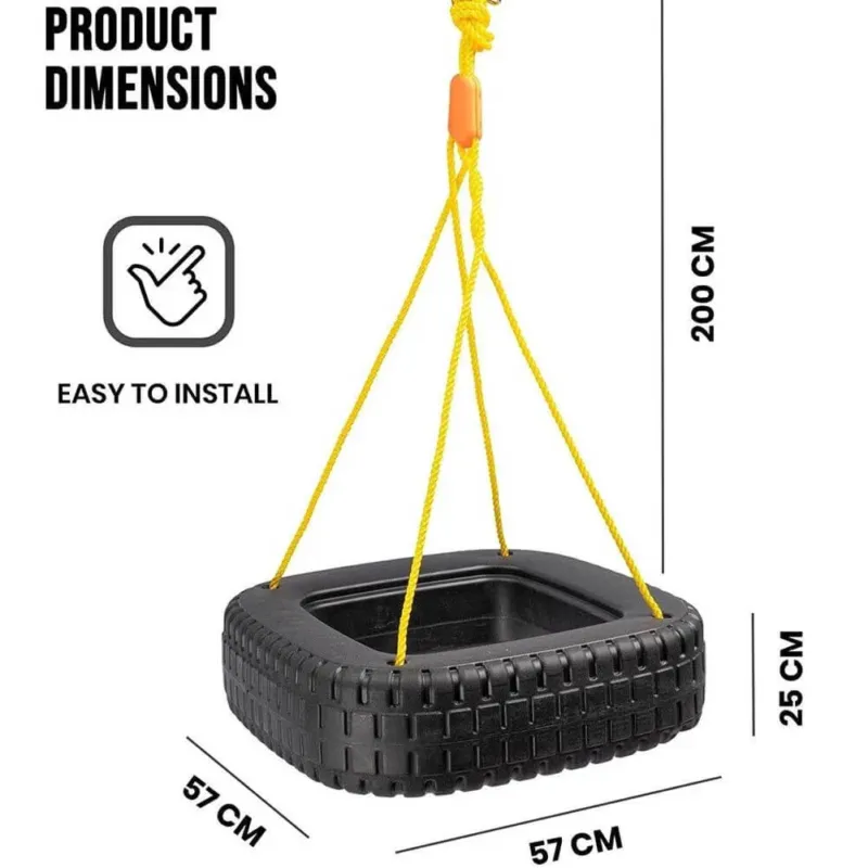 Altalena Ruota Pneumatico da Giardino Gioco Bambini Esterno 57cm in Gomma Nero Economico