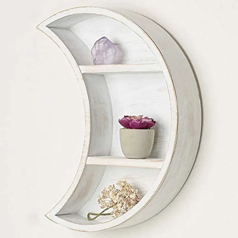 Quantità Limitata Mensola Parete Forma Luna 3 Mensole Ripiani Design Moderno Scaffale Legno Bianco