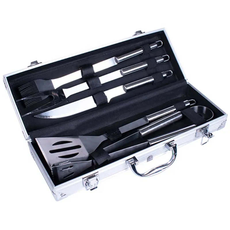 Direttamente Dal Produttore Set Valigetta Accessori Utensili Barbecue BBQ Forchettone Pinza Spatola Coltello