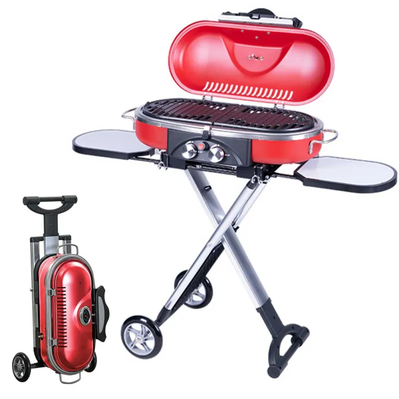 Barbecue Gas Pieghevole Trolley Richiudibile Griglia Portatile 2 Bruciatori Ross Promozione Esclusiva