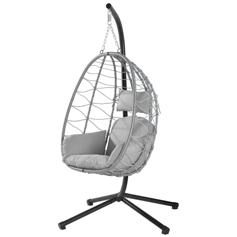 Poltrona Sospesa Giardino Sedia Dondolo Amaca pendolo in Rattan e Metallo Grigio Offerta Speciale