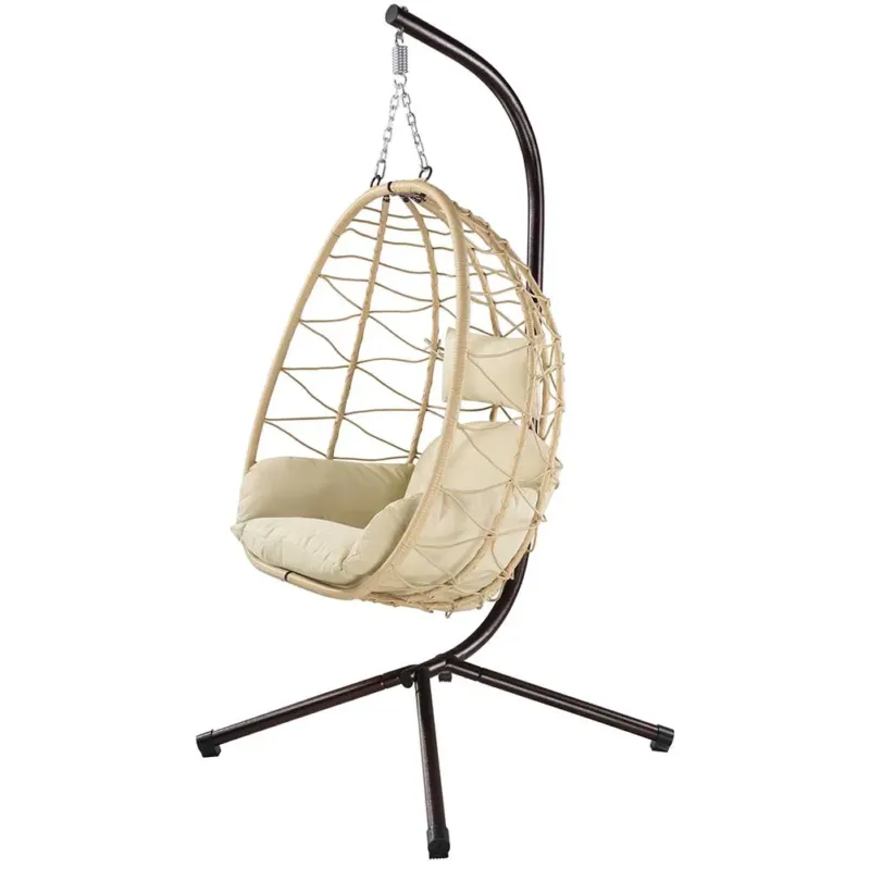Reso Gratuito Poltrona Sospesa Giardino Sedia Dondolo Amaca a pendolo Rattan e Metallo Beige
