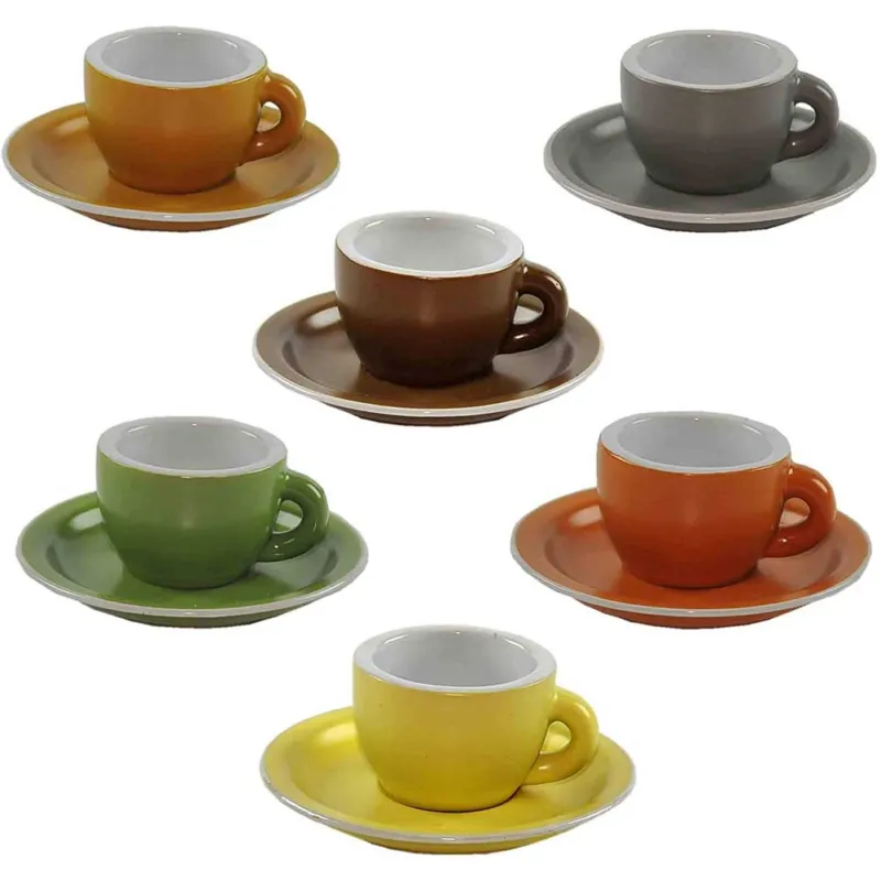 Servizio Set 6 Tazzine da Caffe Tazzina in Ceramica con Piattino Multicolor 88ml Direttamente Dal Produttore