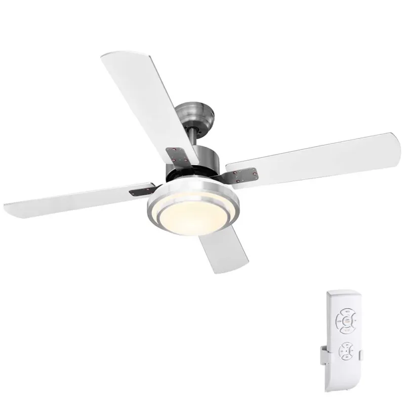 Novità Ventilatore da Soffitto 4 Pale Legno con Lampada Luce LED e Telecomando 130 cm