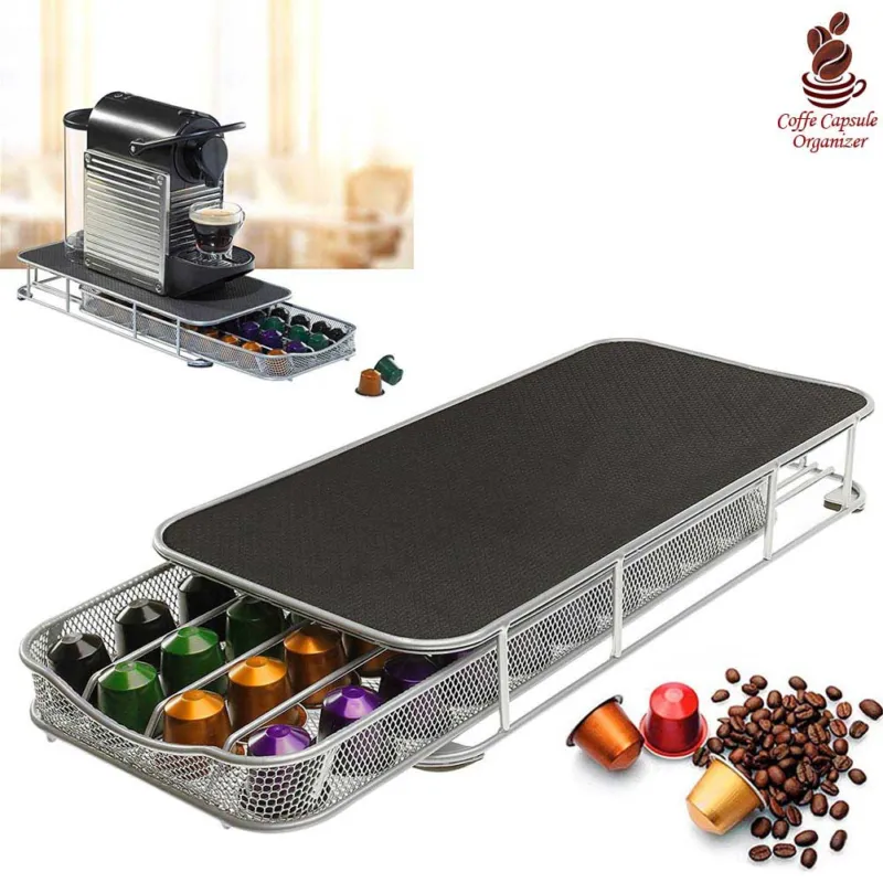 Contenitore Cassetto Porta Cialde Capsule Caffe‘ Metallo Estraibile Lungo Silver Bestseller