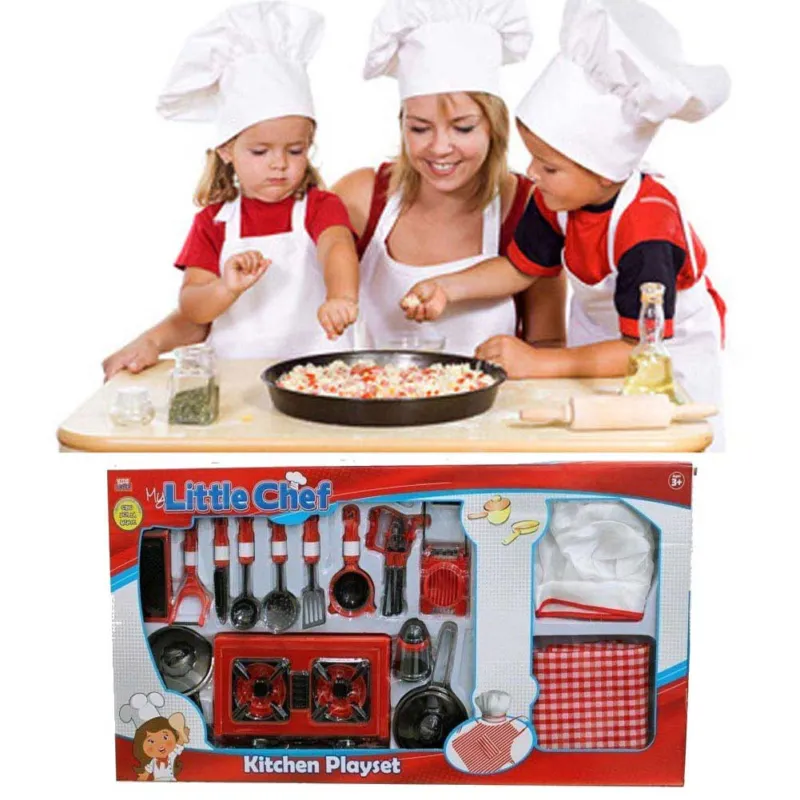 Affare Set Da Cucina Per Bambini Con Fornello Cappello Chef Stoviglie E 17 Accessori
