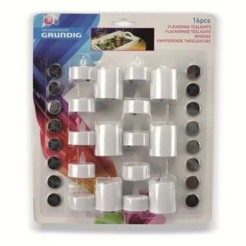 Spedito Oggi 16 Candele a Led Elettriche Tealight Luce Calda + 16 Batterie CR2032 Grundig