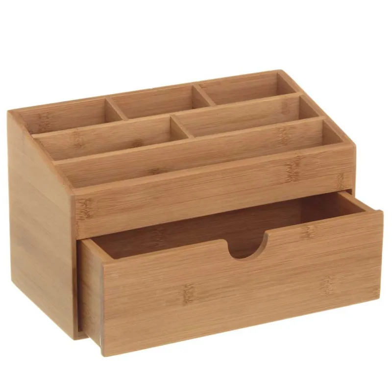 Prezzo Di Fabbrica Organizer Portaoggetti Da Scrivania in Legno Bambu‘ con 6 Scomparti e Cassetto