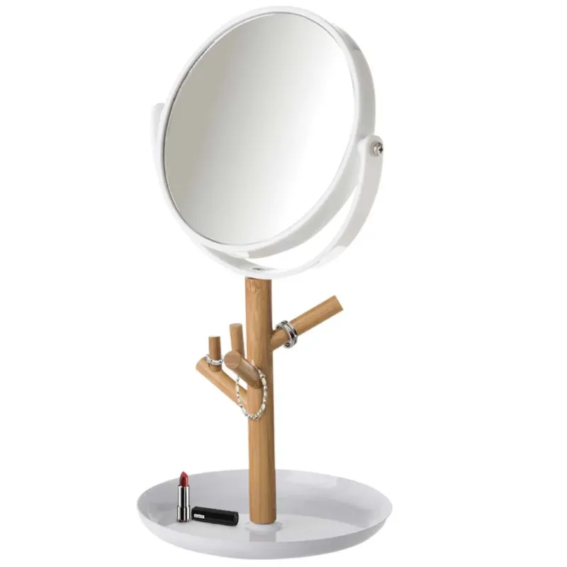 Popolare Specchio Cosmetico Fronte Retro Con Zoom Base Portaoggetti in Legno e Plastica
