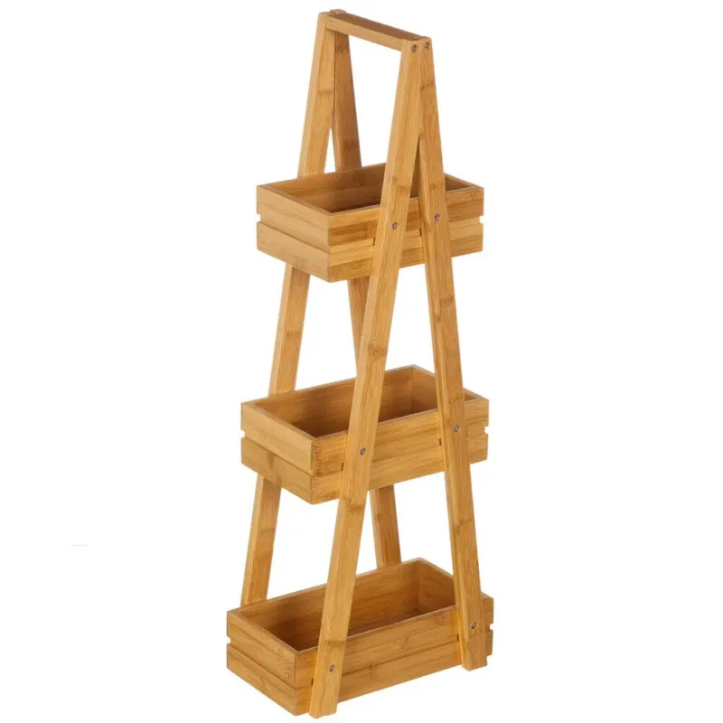Mobile Scaffale Portaoggetti 3 Scomparti in Legno Bambu‘ per Bagno 30x18x81cm Promozione