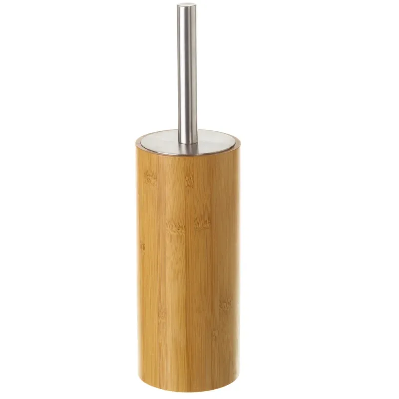 Portascopino Bagno con Spazzolone WC Cilindro in Legno di Bambu e Metallo 35cm Non Perdere