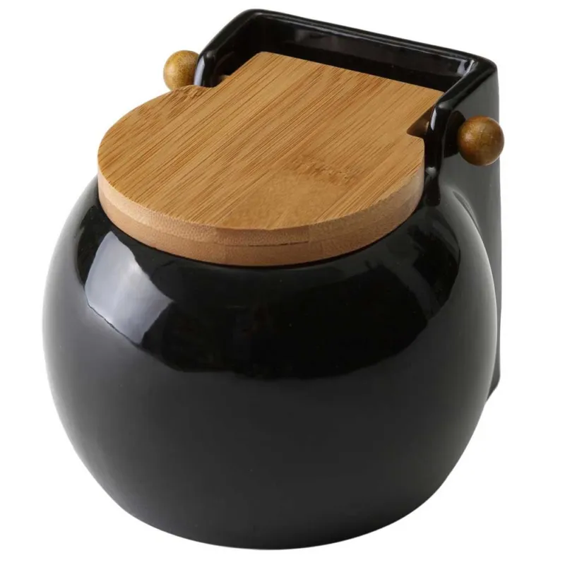 Pagamento Sicuro Barattolo In Ceramica con Tappo Legno Bambu‘ per Sale Zucchero Caffe 0,7 lt Nero