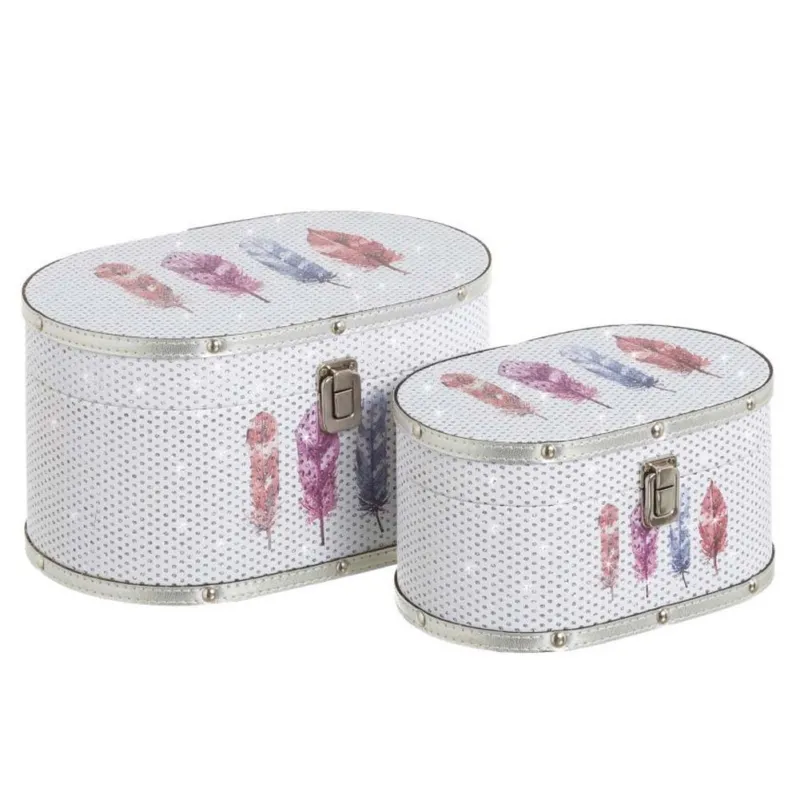 Ultime Pezzi Set 2 Portagioie Necessaire Piume con Strass e Chiusura in Metallo 2 Dimensioni