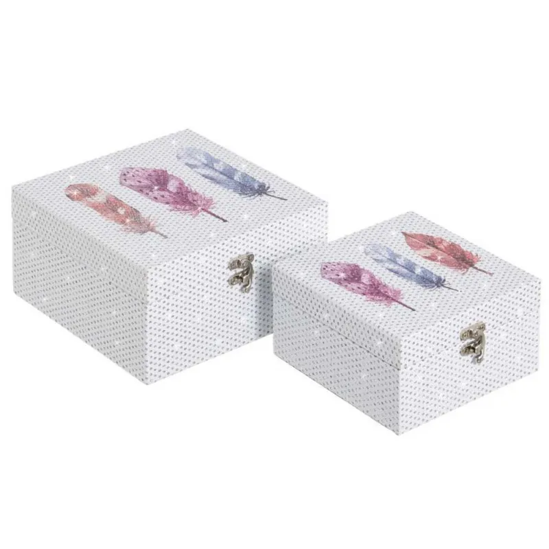 Vendita Finale Set 2 Scatole Portagioie Piume con Strass e Chiusura in Metallo 2 Dimensioni