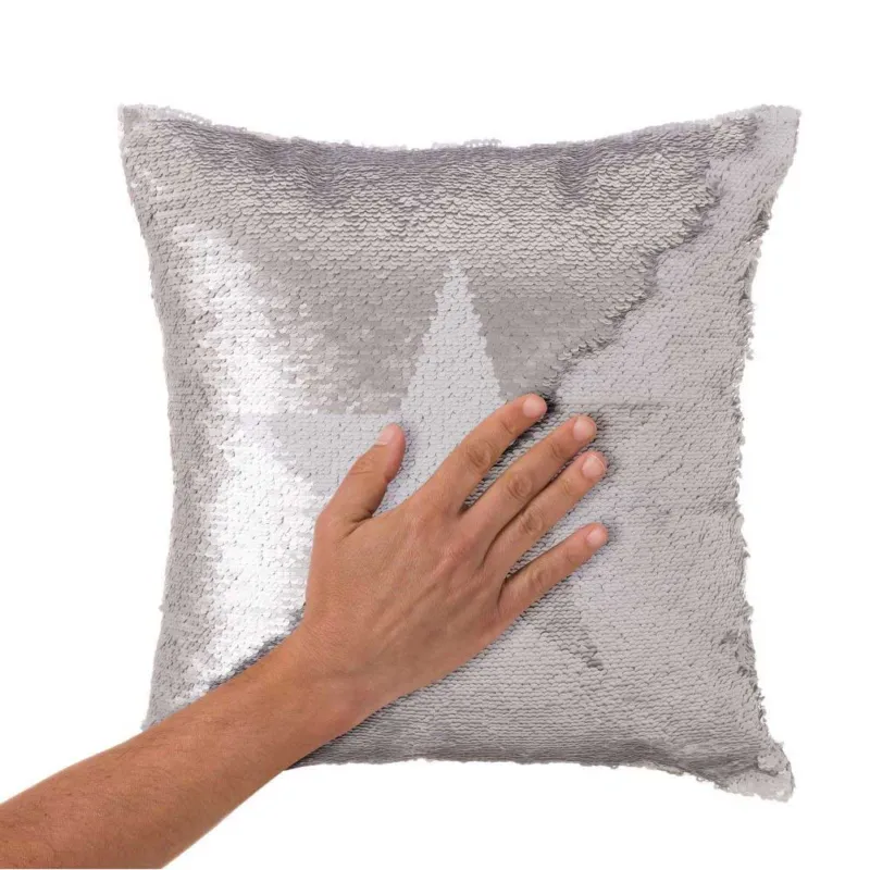 Prezzo Ridotto Cuscino Paillettes Federa Effetto Sirena Doppio Colore Bianco Silver con stella