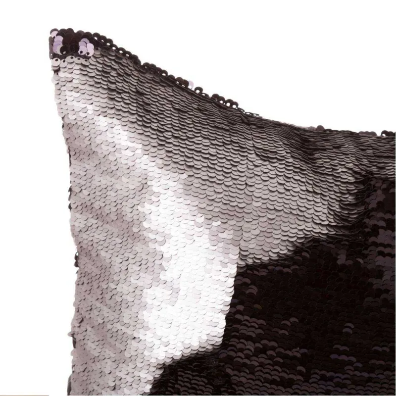 Ultima Occasione Cuscino Paillettes Federa Effetto Sirena Doppio Colore Nero Silver 40x40 Divano