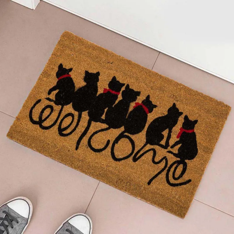 Tappeto Zerbino Gatti Welcome in Fibra di Cocco 60x40cm Ingresso Casa Marrone Compra Adesso