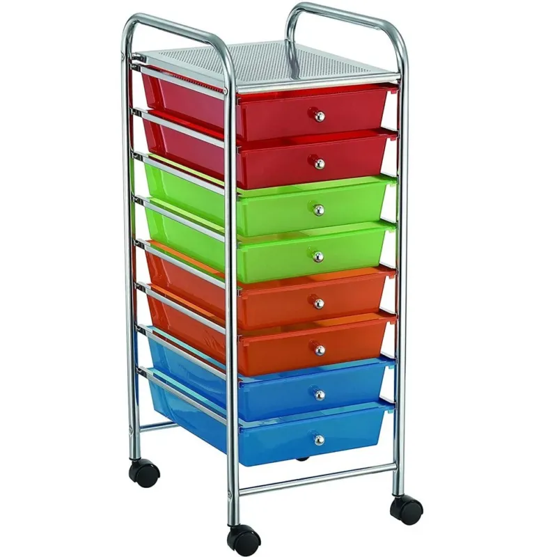 Carrello Cassettiera Multiuso Acciaio Casa Ufficio Estetista 8 Cassetti Colorati Consegna Rapida