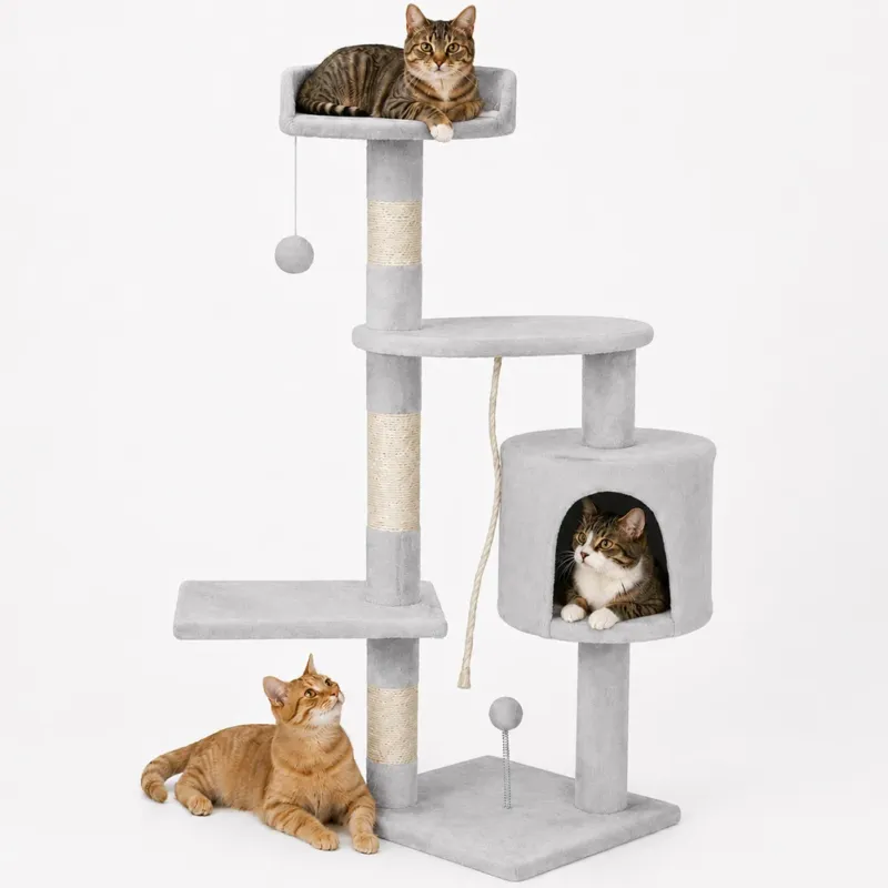 Albero Tiragraffi Gatti Parco Giochi Cuccia Graffiatoio gatto 112cm Grigio Chiar Vendita Finale