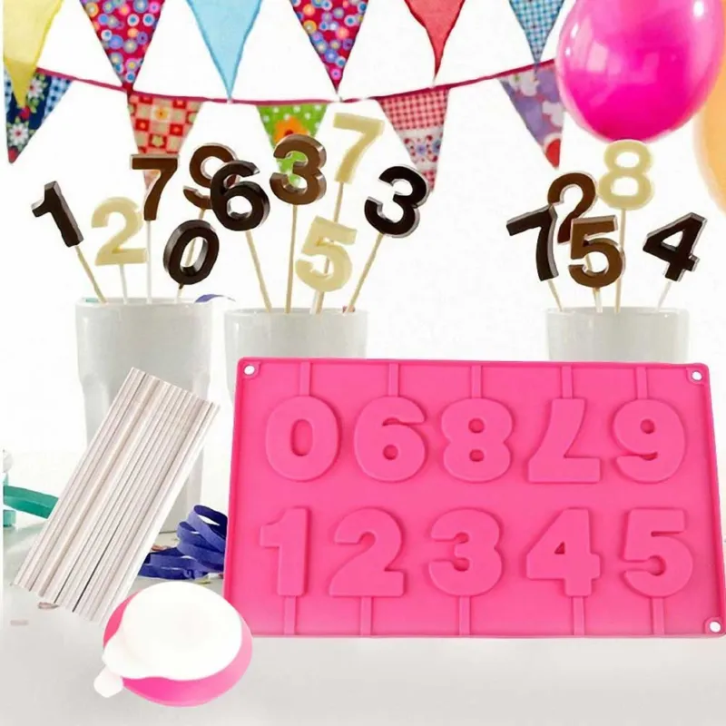 Stampo in Slicone per Choco Cake Pops Forma Numeri Stecchi e Dosatore per Feste Occasione