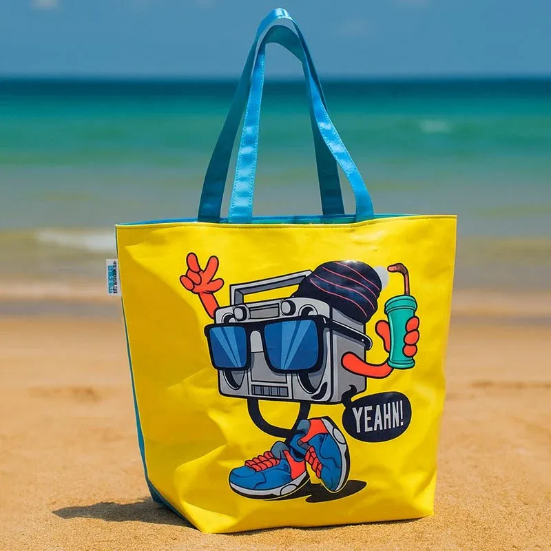 Super Prezzo BORSA MARE SPIAGGIA CON MANICI STAMPA RADIO 55X45X22CM ENRICO COVERI 4 COLORI
