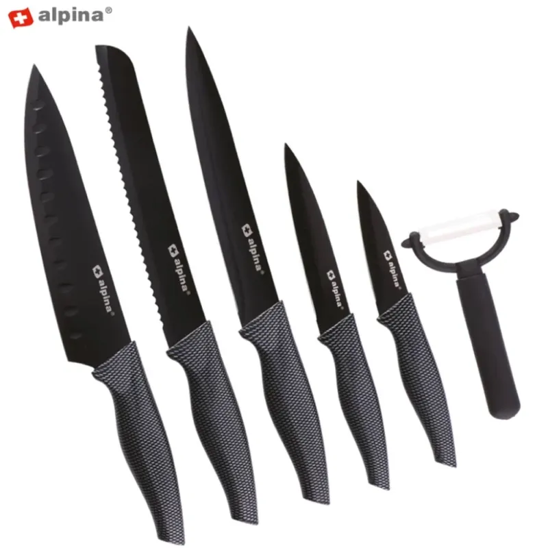 Set 6 Coltelli e Pelapatate Acciaio Inossidabile Antiaderente Carne Pesce Alpina Offerta Del Giorno