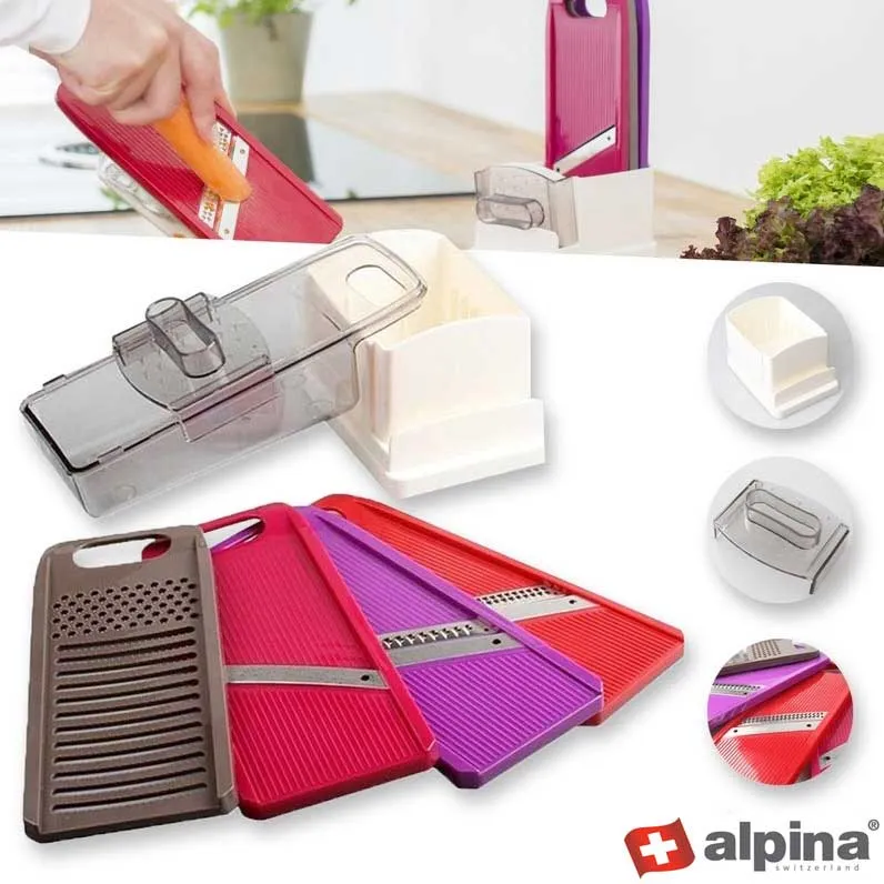 Promozione GRATTUGIA MULTIFUNZIONE MANUALE 7PZ LAME ACCIAIO INOX FORMAGGIO E VERDURE ALPINA