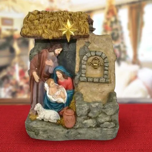 Nativita‘ In Resina Scenario Con Fontana E Luce Calda 37cm Decorazioni Natalizie Professionale