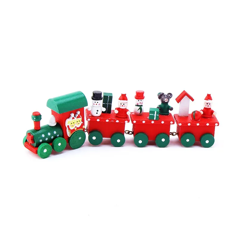 Promo Stagionale Trenino Natalizio in Legno con 4 vagoni 20 cm Rosso e Bianco Decorazioni Natale