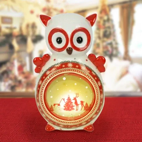Consegna Rapida Lanterna Ceramica Gufo Con Candela Elettrica 28 Cm Decorazioni Natalizie
