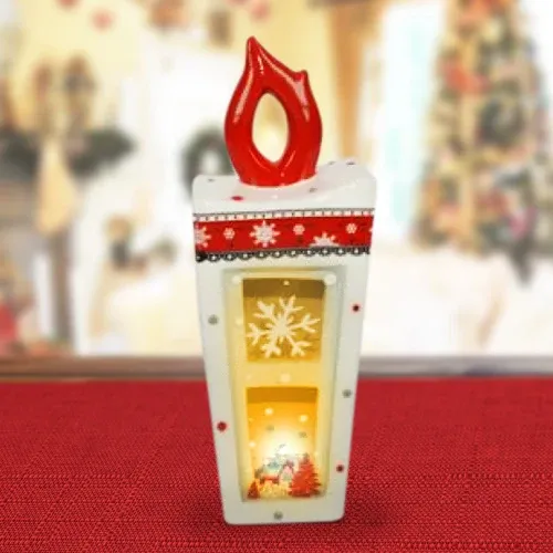 Lanterna In Ceramica Candela Con Lumino Elettrico 34 Cm Decorazioni Natalizie Popolare