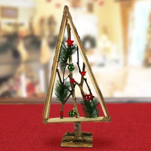 ALBERO DI NATALE IN LEGNO CON RAMETTI E PALLINE ROSSO 58CM DECORAZIONI NATALIZIE Novità