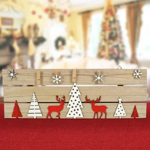 Must-Have Appendino Natalizio In Legno Con Mollette E Disegni 53cm Decorazioni Natalizie
