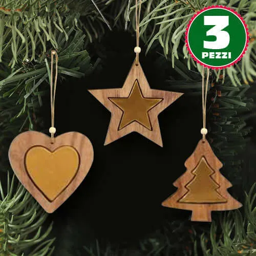 Sconto 3 Appendini Natale In Legno Stella Albero Cuore Oro Decorazioni Natalizie