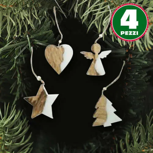 4 Appendini Natale In Legno Ovatta Forma Stella Albero Angelo Cuore 11cm Bianco Solo Oggi