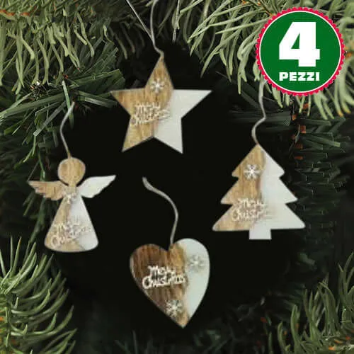 4 Appendini Natale In Legno Ovatta Forma Stella Albero Angelo Cuore Con Scritta Compra Oggi Stesso
