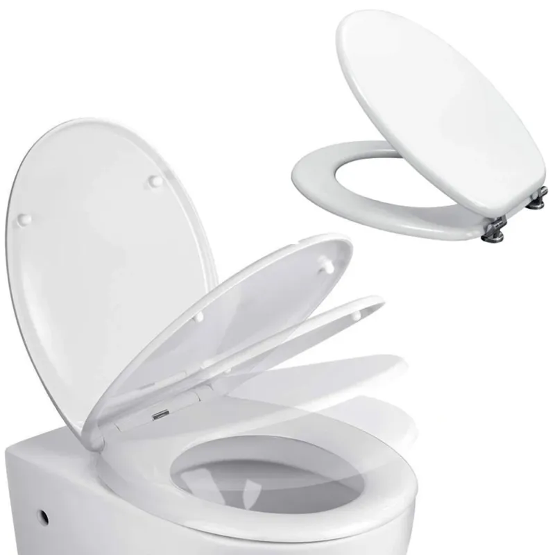 Promozione Esclusiva Copriwater Bagno Universale in Legno MDF Bianco con Chiusura Rallentata Soft