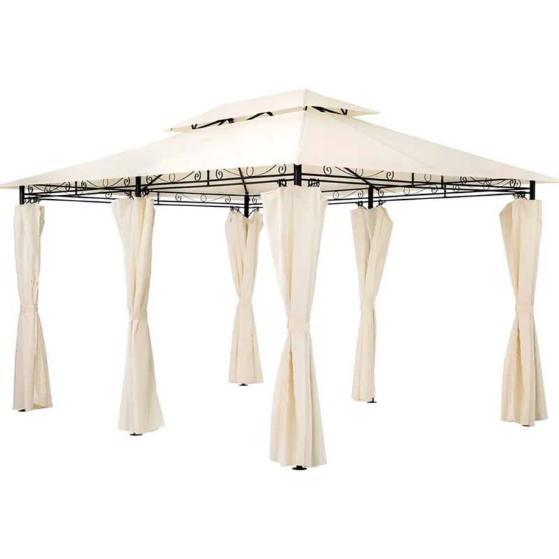 Gazebo Giardino 3x4 mt Metallo Tende Telo Poliestere Teli Antivento Beige Quantità Limitata