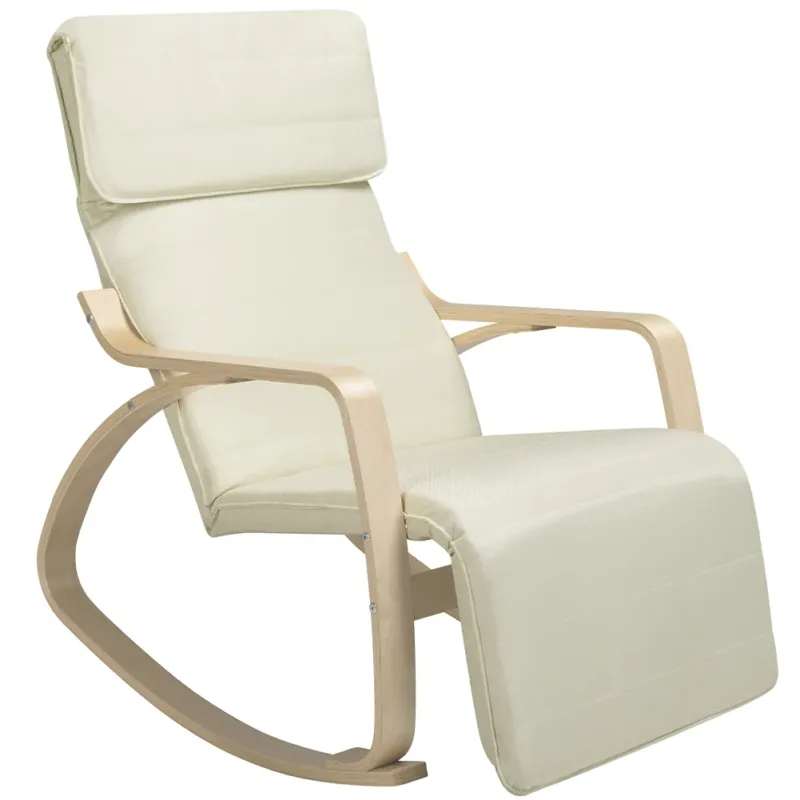 Sedia a Dondolo Poltrona Relax Cotone Beige Schienale e Poggiapiedi Regolabile Offerta Limitata