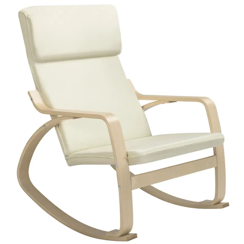 Sedia a Dondolo Poltrona Relax in Cotone Beige con Schienale Cuscino Ergonomici Popolare