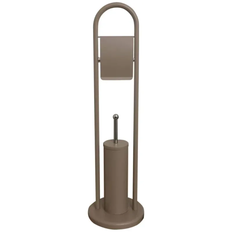 Portarotolo Con Spazzolone e Porta Scopino Bagno In Metallo Tortora Opaco 22x81 Scelto Dai Clienti