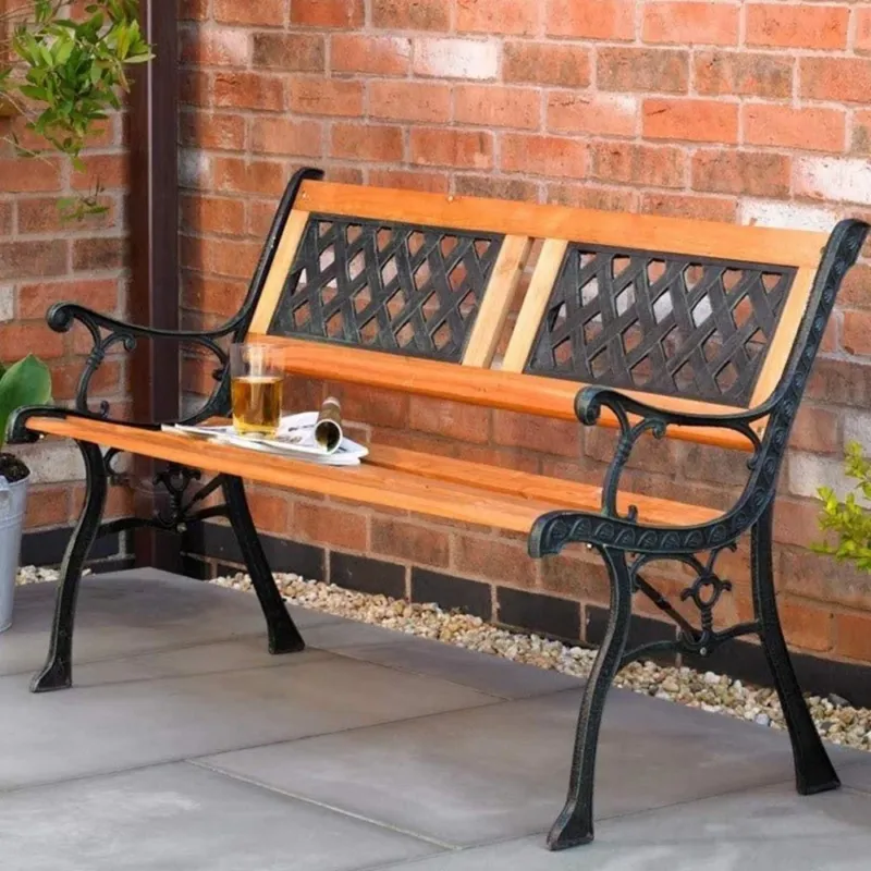 Vendita Finale Panchina da Esterno Giardino Panca Legno e Struttura in Ghisa 122x54x73cm