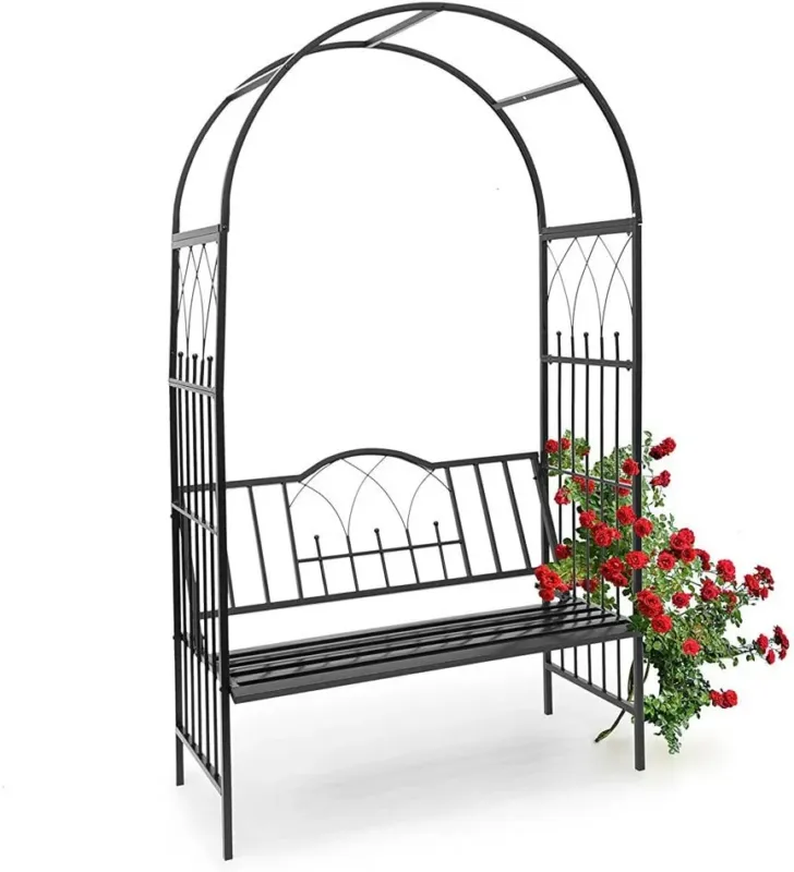 Offerta Speciale Panchina 2 Posti con Arco da Giardino x Piante Rampicanti in Ferro 115x59x203 cm