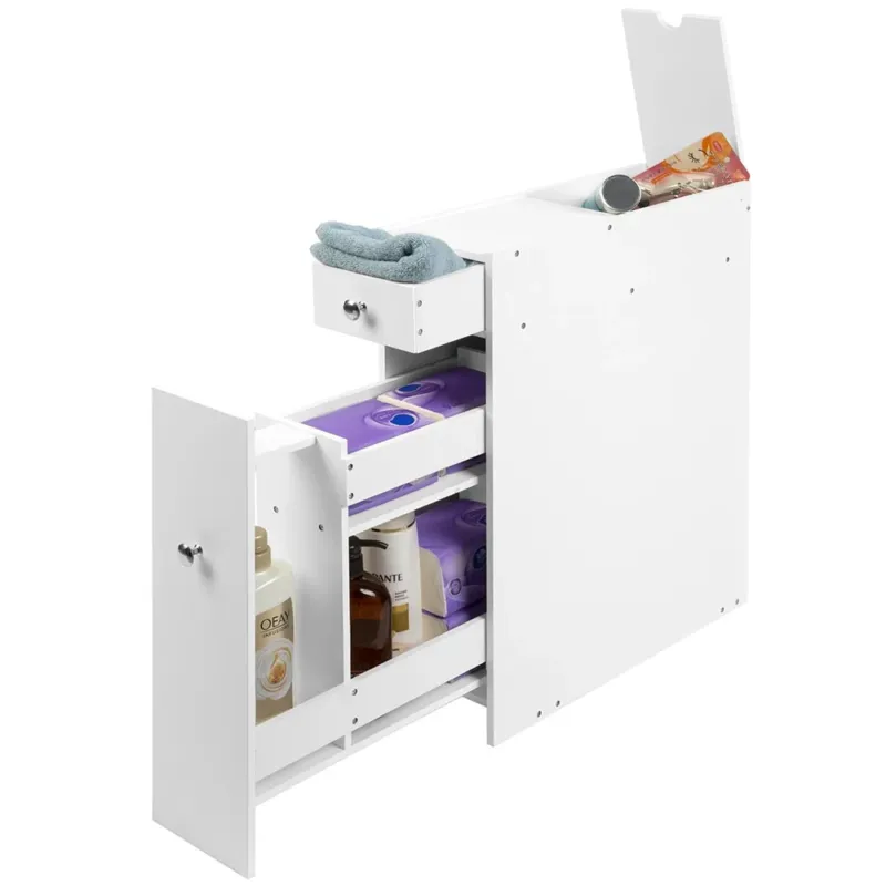 Mobiletto Salvaspazio Bagno Mobile in Legno MDF Bianco con Cassetti 48x16x58cm Affare