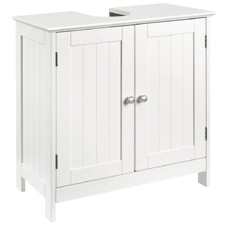 Offerta Lampo Mobile Bagno Sotto Lavabo Legno MDF Armadietto Mobiletto 2 Ante 60x30 cm Bianco