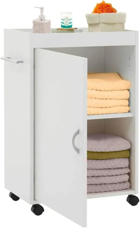 Promo Stagionale Carrello Bagno Cucina Multiuso Mobiletto Salvaspazio Legno MDF Bianco 4 Ruote