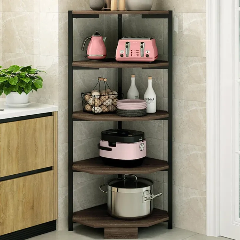 Saldi Scaffale Angolare 5 Ripiani Metallo Legno Libreria Angolo Multiuso 40x120 Nero